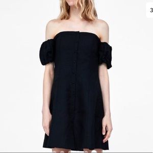 Zara off the shoulder black linen mini dress